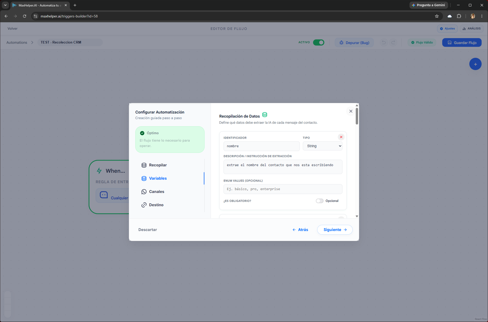 Configuración de Variables